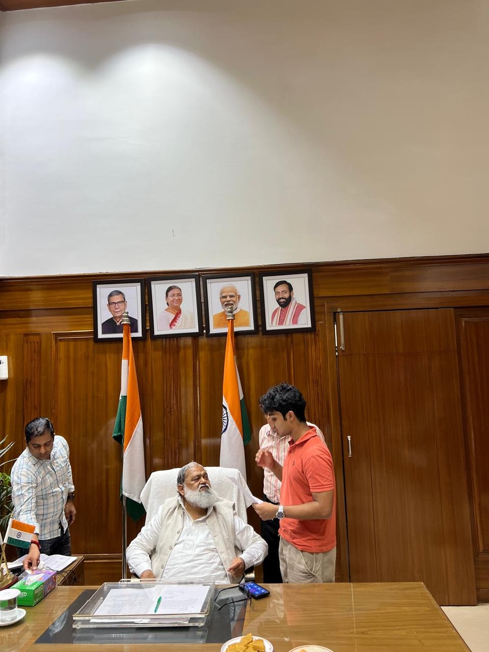 Explaining the policy proposals to Anil Vij with the petition in hand